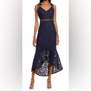 Lulus Won Your Heart Embroidered Lace Dress in Navy - Size XS